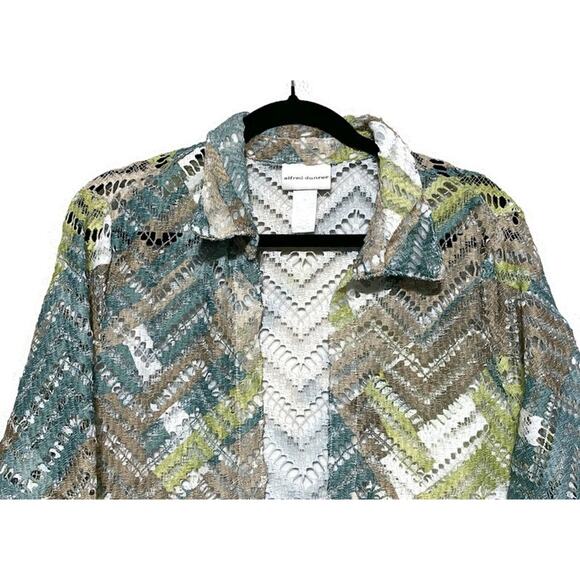 Alfred Dunner Floral Lace Open Front Jacket Size XL Blue Green 3/4 Sleeves - Picture 3 of 7